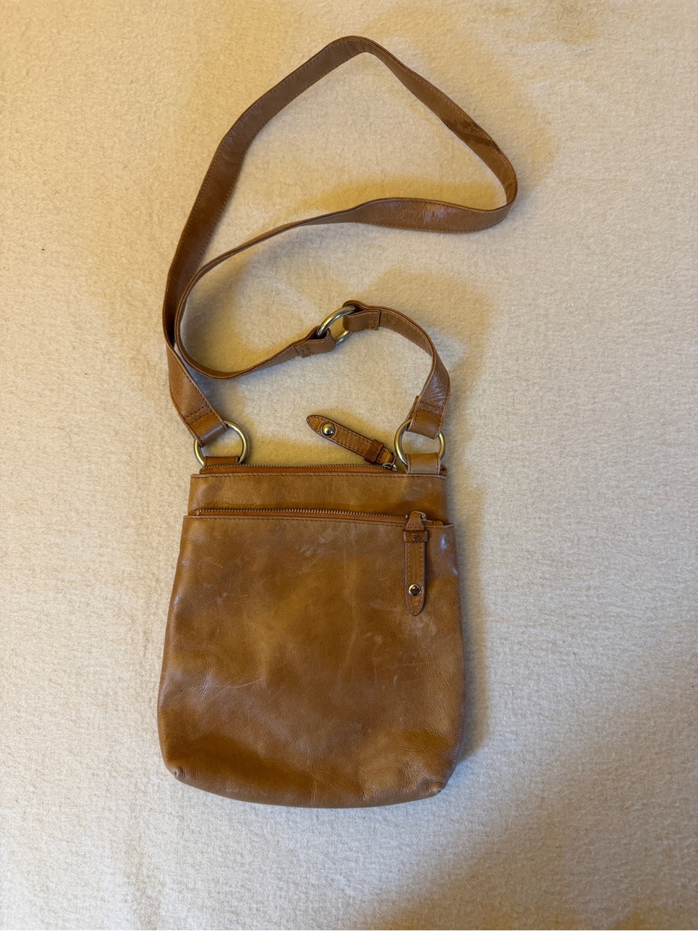 Hobo International Brown Leather Crossbody Bag Cognac Adjustable Strap Zip Pocke